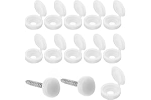 KELISTINY 100 Pieces White Screw Caps Cover Plastic Hinged Screws Cover Caps Washer Flip Tops Fold Screw Snap Covers for Number 6 and 8 Screws Cabinets, Furniture, Shelf, Cupboards
