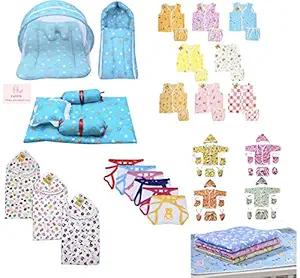 Infantbond 56 in 1 New Born Baby Complete Daily Items Combo(0-6 Months)(Star) (Blue for Baby Boy)