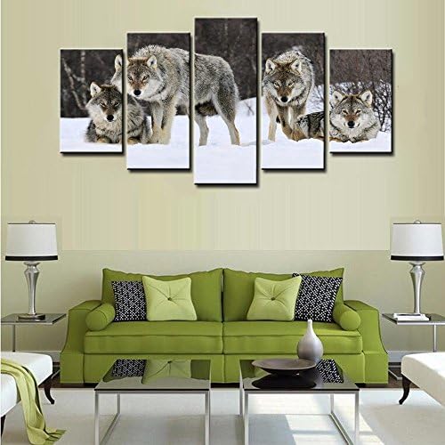 With frame/No frame Frame HD Printed 5 Piece Modern Canvas Art Wolf Pack Snow Animal Painting On Canvas Home Decor Prints Posters Wall Art Picture,Size1,No Framed