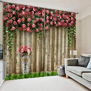 GOLDY 3D Rose Flower Digital Printed Polyester Fabric Curtains for Bed Room Kids Room Living Room Color Red Window/Door/Long Door (D.N.165) (4 x 9 Feet (Size ; 48 x 108 Inch) Long Door, 1)