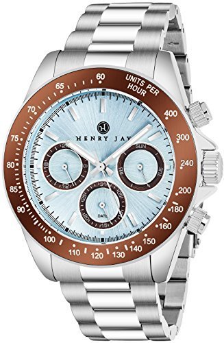 Henry Jay - Reloj para hombre multifunción, de acero inoxidable "Speciality Aquamaster" con  subesferas para la hora GMT, día de la semana y día del mes.