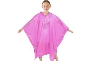 EIYVPRA Imperméable Poncho Pluie Enfant, Réutilisable EVA Manteau de Pluie avec Capuchon Boutons pour Garçons Filles,Pliable Imperméable Enfant pour L'école Voyage Randonnée Cyclisme Extérieur