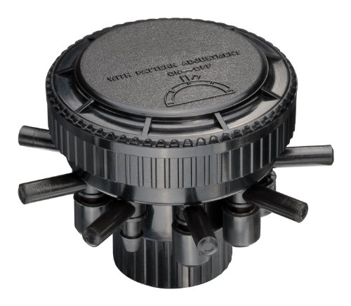 MANIFPRPS2 Drip Irrigation Manifold, Pressure Regulating, Black, 9-Port, 25 PSI, Adjustable Flow and ON/Off