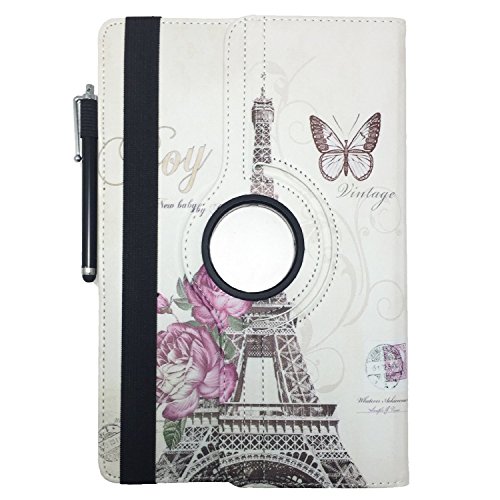 Huawei MediaPad 10 Link – 10.1 Zoll Drehbare Tablet Schutztasche mit Standfunktion + Touch Pen 10.1 Zoll Paris Blume 360° - 3