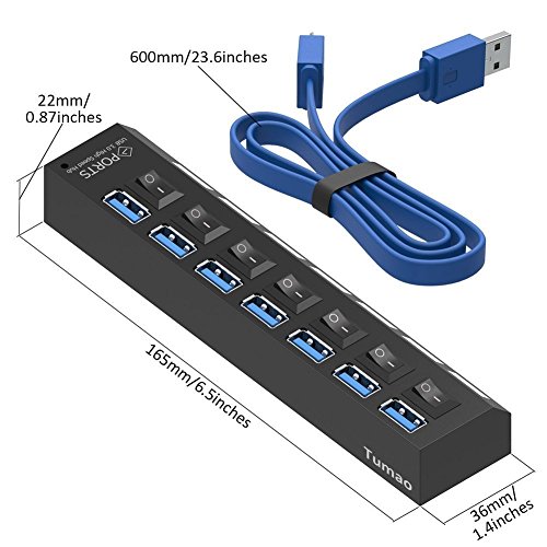 Tumao USB 3.0 Hub 7 Ports mit Netzteil , USB 3.0 Datenhub 7 Ports Adapter Super Speed mit 5V 2A USB Power Adapter unabhängige externe Ladegerät Für iMac, MacBooks, PCs und Laptops, Tablet - 6