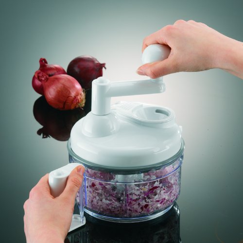 Westmark Manuelle Küchenmaschine 9 in 1, Hobel/Reibe/Julienne-Schneider/Zitruspresse/Schneider/Schaumschläger/Eidottertrenner, Kunststoff/Rostfreier Edelstahl, Küchenhexe, Weiß/Transparent, 11402260 - 5