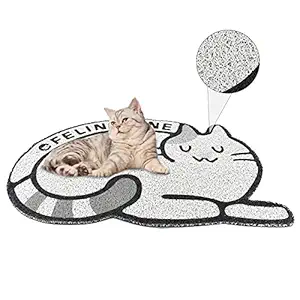 NEWSHONE Cat Litter Mat Litter Trapping Mat,28X18Inch Honeycomb Double Layer Design Waterproof Urine Proof Trapper Mat,Scatter Reducing Kitten Litter Trapping Silicone Mat (Cat-Shaped cat Litter pad)