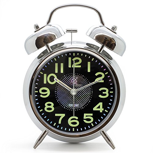 JCC 4 Zoll Retro lautlos Doppelglockenwecker kein Ticken Glockenwecker Analog Quarz wecker mit Snooze, Nachtlicht und lauter Alarm - batteriebetrieben (schwarz)
