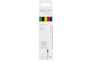UNI-BALL Emott - Uni Ball - Uni Mitsubishi Pencil - Pochette de 5 Feutres Vivid Colors - Pour Écrire, Dessiner, Tracer avec Style ! - Pointe Fine 0,4 mm - Bleu, Jaune, Rouge, Vert, Noir