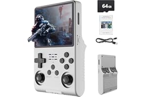 KURATIX R36S 64GB Handheld Retro Gaming Console, Built-in over 15000+ Classic Games, Linux System with 3.5" HD MIPI IPS Screen,3500mAh Portable Gaming & Entertainment Device (White, 64GB)