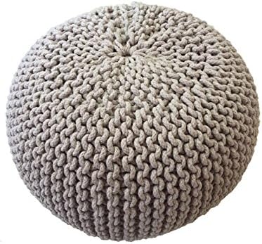Spura Home 22.5" Gum Drop 100% Cotton Knitted Pouf, Off White, 22.5 Inches
