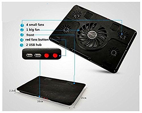 Notebook Laptop Kühler, FTUNG Laptop Kühler, Notebook Cooler Ständer Kühlpad Kühlmatte mit 5 x Lüfter und 2 USB, Cooling Pad mit blauen LEDs für 9 „-17“ Notebook - 6