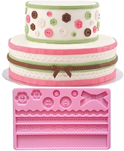 Fondant Cake Ribbon Mold, Lace Fondant Cake Molds Mermaid Silicone Mold Three Retro Satin Ribbon Around the Edge of the Curtain Cake Tool Cake Mold Decorating of Aixin (Button lace mat)