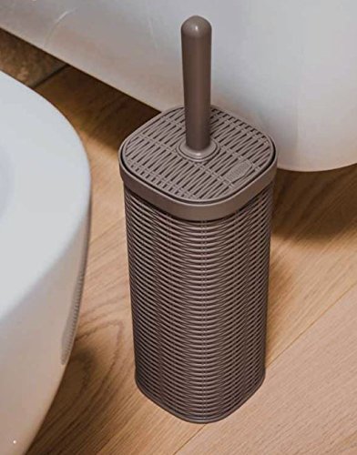 Tolles 2tlg. Badezimmerset im Rattan Design: Kosmetikeimer, Tretmülleimer 20 Liter und dazu passende Toilettenbürste in Dunkelbraun - 4