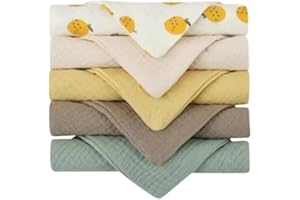 ZiaWorld 5 pcs BABY Muslin Squares for Baby, Cotton Burp Cloths 23cm x 23cm, Baby Essentials, Muslin Squares,100% Cotton Absorbent, Soft & Breathable & Ideal to Clean, Wipe & Cover Newborns, I