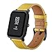 Produktbild 99native Leder WatchBand Handgelenk-Bügel-Armband für Xiaomi Huami Amazfit Bip Jugend-Uhr, Bandlänge 200mm Bandbreite 20mm passend für Damen Herren (Gelb)