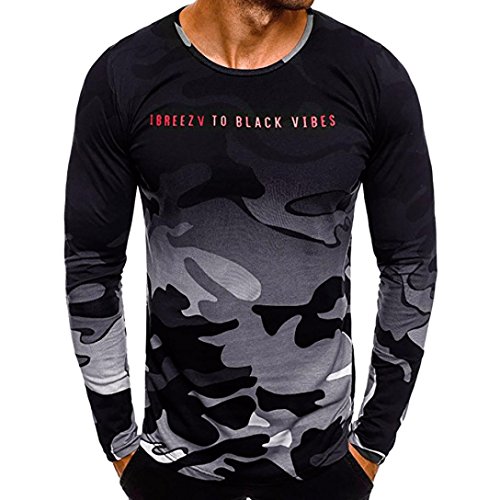 Preisvergleich Produktbild JUSTSELL New Arrivial Herren Camouflage Tops Alphabet Hemdbluse Rundhalsausschnitt Oberteile Langarmshirts T Shirt Bluse Casual Hemden