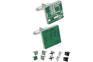 COLLAR AND CUFFS LONDON - Gemelli di Alta qualità e Scatola Regalo - Scheda di Circuito - Ottone - Computer Tecnologia - Colori Verde e Argento