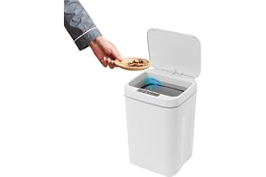 WOLEGM sopkorg med sensor sopkorg kök 16 l, fyrkantig soptunna med klämring för soppåsar, kontaktlöst bortskaffande, tyst vat
