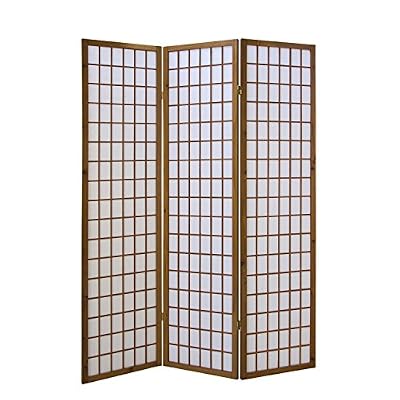 Homestyle4u 3 pan diviseur de pièce écran pliant - bois diviseur Shoji en riz brun blanc