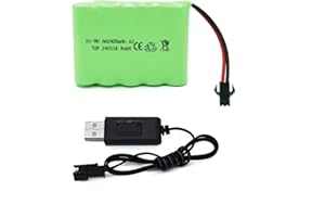 Tosiicop 6V 2400mAh NiMH Battery - RC Car Rechargeable Batteries AA with SM-2P 2 Pin Plug and USB Charge Cable for RC Truck Car Stunt Vehicles Batteries (6V 2400mAh Battery)