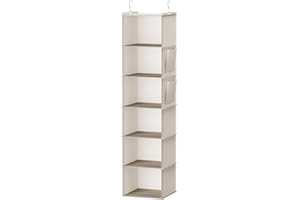 YOUDENOVA Hanging Closet Organizers 6 Shelves Wardrobe Storage Hanging Shelves With Side Pockets Clothes Organizer Bedroom Storage Beige