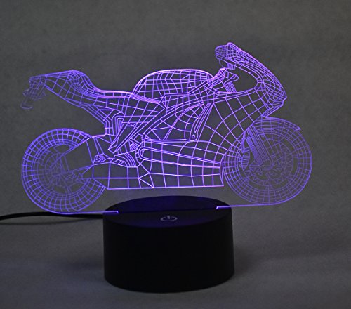 3D luce Illusione ottica LED tavolo scrivania lampada 7 colore mutevole caricatore USB alimentato toccare notte reception interruttore per Regalo(Motociclo)