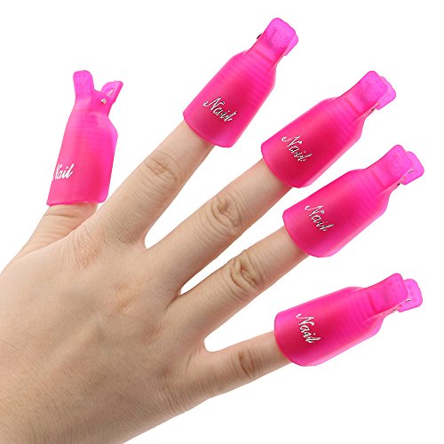 10Pcs Plastic Acrylic Nail Art Soak Off Clip Cap UV Gel Polish Remover Wrap Nail Tool (Rose-Red)