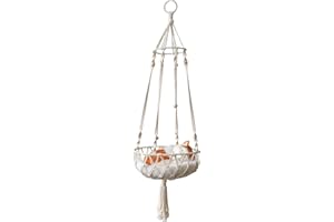 GENIKEER Hamac en M-a-c-r-a-m-é pour Chat 30/40 cm - pour Fenêtre Ou Plafond, Hamac Suspension Boho avec Pompon, Lit Intérieur pour Dormir, Jouer, Grimper, Se Prélasser