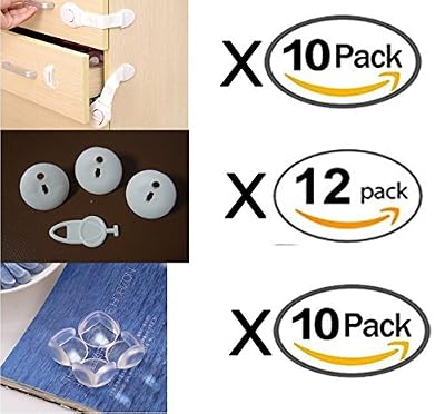 G-MOTIONS Kits de Sécurité des Enfants / Bébés 32 Pièces : 10 x Loquets bloque placard et 10 x Coin de Table Sécurité Bébés Enfants avec Adhésif 12 x Protection cache prise Electrique