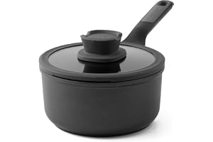 BergHOFF Leo Stone+ Non-stick Ceramic 7in Saucepan 2.1qt. With Glass Lid, Recycled Aluminum, CeraGreen, Non-toxic, Long Stay-cool Handle, Silicone Cover, Spoon Rest, Induction Pan