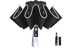 LAMA Składany parasol, odwrócony parasol, wiatroszczelny, mocny, automatyczne otwieranie/zamykanie, anty-UV, kompaktowy, przenośny parasol podróżny z paskami odblaskowymi na deszcz, słońce