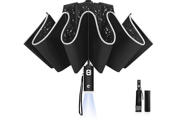LAMA Parapluie Pliant 105cm Automatique Ouverture Pliable et Fermeture Résistant au Vent Parapluie de Voyage avec bandes réfléchissantes 10 nervures en fibre de verre renforcée Anti-UV