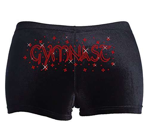 Varsany Short justaucorps stretch en velours et strass de gymnaste Noir
