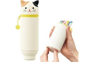 LIHIT LAB LIHITLAB Kawaii Japanische Katze Stand Up Federmäppchen für Schule Büro Uni, Niedliche Schulbedarf, Tier Stifthalter Bleistifttasche Halter Teen Mädchen, Künstler Federmäppchen, Calico Cat (A7712-7)