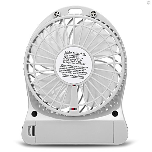 Portable USB Mini Fan, 10,2 cm 3 Speed wiederaufladbar 18650 Lion Akku/USB Lüfter Notebook Kühler Tisch Lüfter mit LED Nachtlicht, kompatibel mit USB-Port – Power Bank/Laptop/Computer - 4