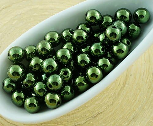 100pcs Metallic Green Luster Round Druk Pressed Czech Glass Beads Small Spacer 4mm