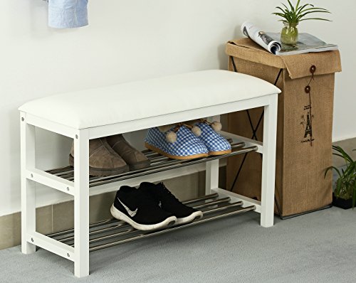 Orolay Schuhbank Sitzbank Schuhregal Schuhschrank Schuhtruhe Badregal Weiß - 2