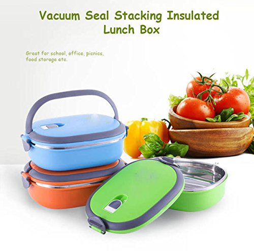 Aliciashouse Vakuum-Dichtung Stacking isolierter Lunch Box Edelstahl thermische Isolierung Bento Box Dual Griff Container-grüne & 2 Schicht - 2