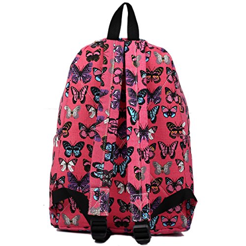 Miss Lulu Sac à dos pour femme Motif papillons/fleurs/pois/éléphants/poissons/galaxie/rétro - - Butterfly Plum,