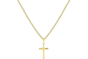 ALEXCRAFT Cadena Hombre Colgante Cruz Hombre Mujer 45+5cm Plata y Oro 14K Chapado