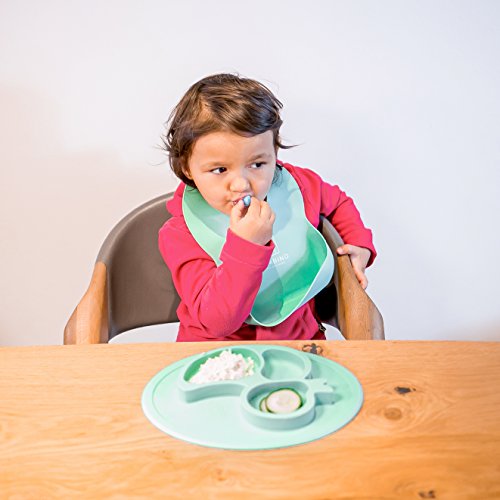 Kindergeschirr Esslern-Set Baby Geschirrset Kinderteller Babyteller Rutschfeste Tischunterlage aus Silikon Esslernbesteck Baby Led Weaning YAMBINO ® Lucky Placemat - 7