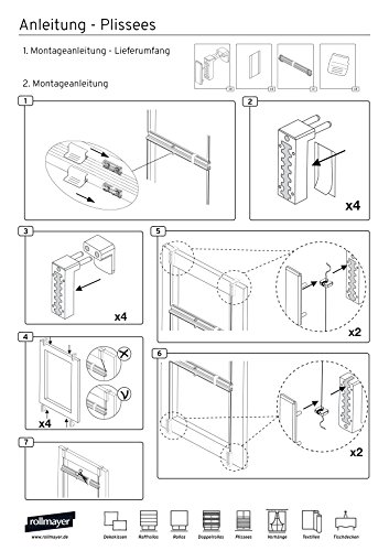ROLLMAYER Plissee Jalousie Plissee-rollo OHNE BOHREN (Grau, B95cm x H100cm) Easyfix Verspannt KLEMMFIX Montage | Farbe & Größe wählbar | Faltrollo Klemmträgern für Fenster / Balkontür | Sonnenschutzrollo & Seitenzugrollo Faltrollo - 8