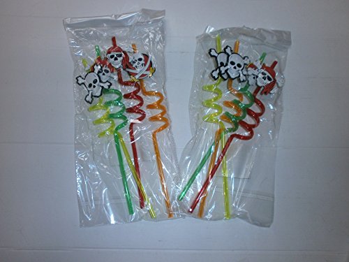 8 Piraten Trinkhalme 28 cm Strohhalm Piratenparty stabil mit Spirale - 2