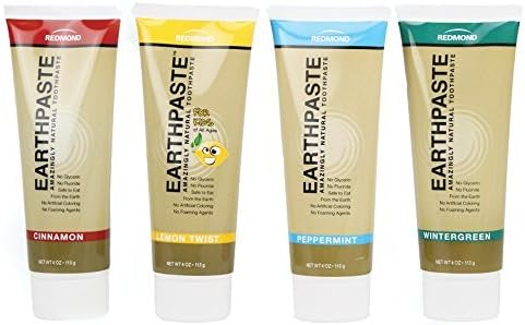 Redmon Earthpaste Natural Toothpastec 4 PACK!! (Lemon, Wintergreen, Cinnamon, Peppermint) by Earthpaste