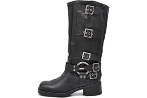 IF Fashion Scarpe Stivali da Donna Al Polpaccio Biker Motociclista Con Multi Fibbie Anfibi 660-3
