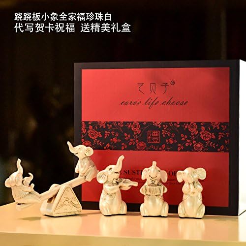 Leedioo Elephant creative decoration decor Home Furnishing European style living room TV cabinet wine rack device,Seesaw elephant, family photo, pearl white