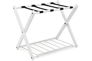 Giantex Porte Valise Pliant, Porte-Bagages en Métal, Support Valise/Bagages avec 2 Etages & 4 Sangles, pour Chambre, Hôtel, 68x43x58CM, Blanc (1 PC)