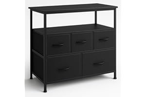 ‎DUMOS DUMOS Kommode mit Schubladen - kommoden & Sideboards für Schlafzimmer Geeignet, Komodenschrank mit 5 Schubladen, TV-Schrank mit Stabilem Stahlrahmen, Ideal für Schlafzimmer, Wohnzimmer (Schwarz)