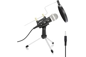 SH-RuiDu Microfono a condensatore jack da 3,5 mm con supporto treppiede per computer, PC, telefono cellulare, canto, podcasting, registrazione vocale